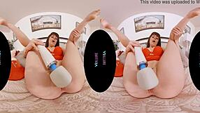 VRAllure Brunette In Perfect Valentine's Outfit Rides Cowgirl With Natural Tits And Vibrator POV