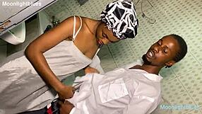 Skinny babe has one time homemade sex with lucky big black cock plumber by pool