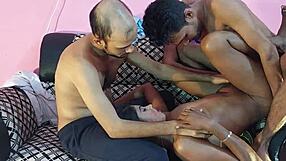 hot deshi milf threesome deepthroats two cocks anal cumshot!