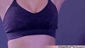 beautiful sporty blonde milf workouts interrupted by horny gym guy's handjob demands