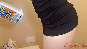 step-mom accidentally falls on my dick while cleaning around me