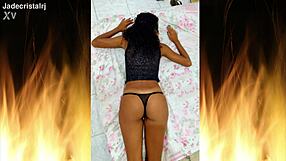 juicy rio brunette jade flashes her tight shaved pussy in fishnets for hubby