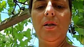 hairy mature milf natural tits teases outside solo