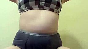 Chubby yoga slut teases big ass pussy lips then rides dildo twerking