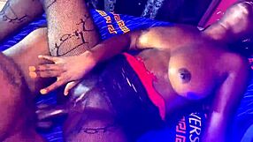 wow akosua's big boobs bounce on stepbro's bbc while stepdad watches her squirt