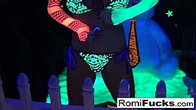 romi rain and dani's hidden lesbian glow under black light