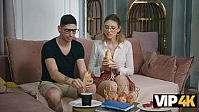 blonde nerd rims euro ass on sofa in fetish play