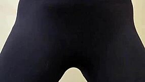 Chubby yoga slut teases big ass pussy lips then rides dildo twerking