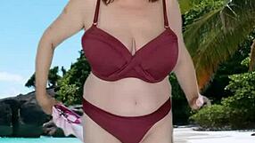 Chubby Mature Granny In Bikini Teases Her Massive Natural Tits Seductively And Slowly