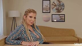 Sara Jay Kneels in Lingerie Fingering Her Huge Tits and Pussy to Orgasm