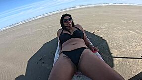 Old cuckold couple risks public beach exposure with hairy wife recognized by strangers