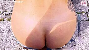 Exhibitionist busty milf bent over fucked doggystyle on abandoned bridge