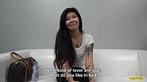 akasha colin bends over for asian pussy pounding in casting