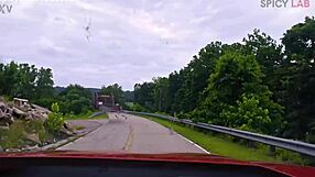 Exhibitionist busty milf bent over fucked doggystyle on abandoned bridge