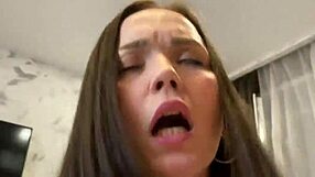 whoa, hot 18+ brunette teen rides hubby's friend's huge cock while he films 😍 creampie finish!