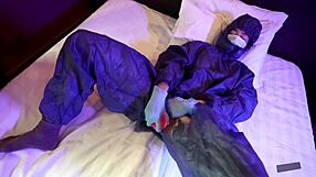 I jerk off watching colleague's big cock cum on my masked face