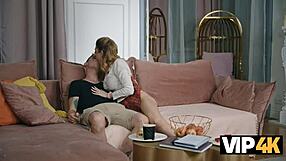 blonde nerd rims euro ass on sofa in fetish play