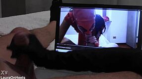 BIG COCK HANDJOB IN GLOVES WITH MASSIVE CUMSHOT WHILE WATCHING MY VID!