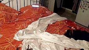 French slut in red satin bodysuit gets pussy licked rimmed then fucked doggystyle hard