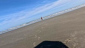 Old cuckold couple risks public beach exposure with hairy wife recognized by strangers