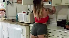 hot maid in tiny shorts with huge latina ass ends up sucking big cock homemade style