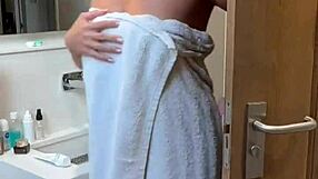 Julia north slurps balls and tits bounce in shower bj cum swallow!