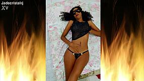 juicy rio brunette jade flashes her tight shaved pussy in fishnets for hubby