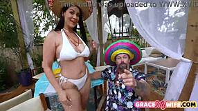 Hot wife sucks my huge cock right in front of her husband then rides hard