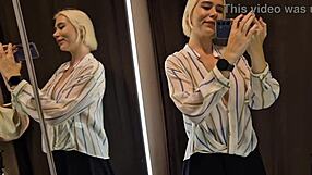 Big Tits Blonde Tries Sexy See-Through Outfits In Dressing Room Mirror