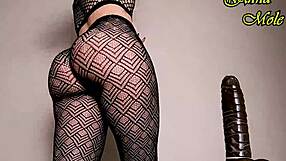 Pawg Teases in Black Tights Before Dildo Ride