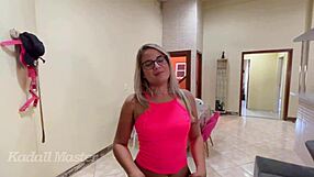 Blonde big ass wife deepthroats stranger cock while clueless husband ignores her cum swallow