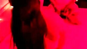 Chubby babe rides huge black cock reverse cowgirl in red light glow!