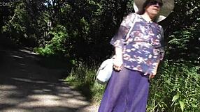 hairy mature flashes beaver upskirt in public park alladin pants
