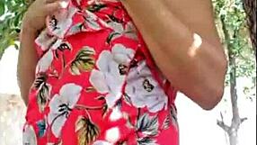 hairy mature milf natural tits teases outside solo