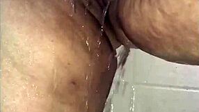 Horny bbw showers solo cramming toys deep in fat pussy close up