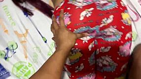 Fat Ebony Stepdaughter's Huge Narrow Ass in Tight Pajama Bottoms