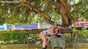 nasty blonde chokes on cock then gets public park pussy fuck and face cum