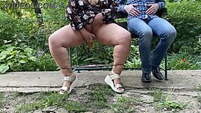 Mother-in-Law's Dripping Pussy Sprays Hot Nectar Right Outside Home