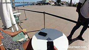 Street girl sucks huge tits and big clit for cream