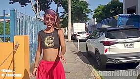 Hairy Pussy Flashes Legs in Public Miniskirt Upskirt Action