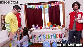 Boyfriend uses girlfriend hard on birthday before friends