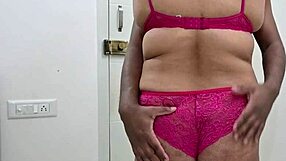 Swaying huge ebony ass in bikini tempts handjob for hubby's monster cock