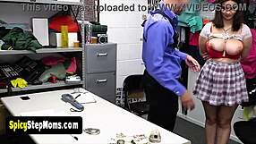 Huge Titted Brunette Milf Thief Bent Over Punished Doggystyle in Garage After Mall Heist