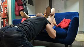 He laps at her wet shaved pussy while the young blonde scrolls on her phone