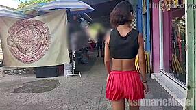 Hairy Pussy Flashes Legs in Public Miniskirt Upskirt Action