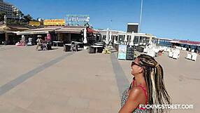 Street girl sucks huge tits and big clit for cream