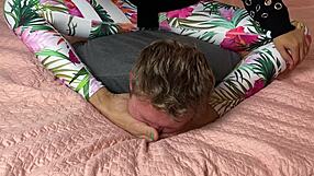 asian mistress goddess crushes slave with brutal barefoot feet wrestling domination hold