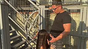 Skinny Teen Transei Fucked Hard on Stairs by Boss's Monster Cock Creampie