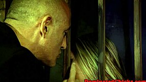 Petite slave bound tight bent over for monster cock doggystyle in dungeon