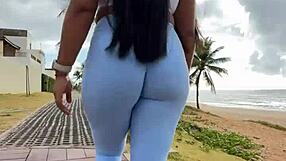 Morning Walk in Tight Leggings Teases Amateur Brunette Wife's Ass POV Solo Sensuality